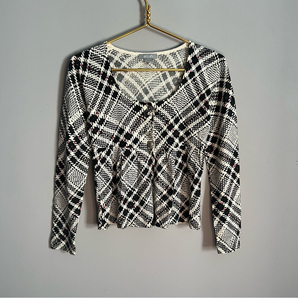 Delia's dELiA*s black and white‎ sweater embellished cool buttons